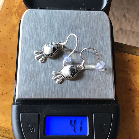 Natural White Buffalo Sterling Silver Feather Earrings - Picture 5 of 7